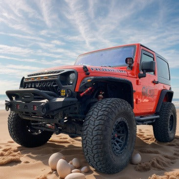 MTNTOPCN Steel Front Bumper Fits Jeep Wrangler 2007-2025 & Gladiator 2020-2025 | Heavy-Duty Winch-Ready with Stinger Bar | Extreme Rock Crawler (Stubby & LED Lights Equipped)